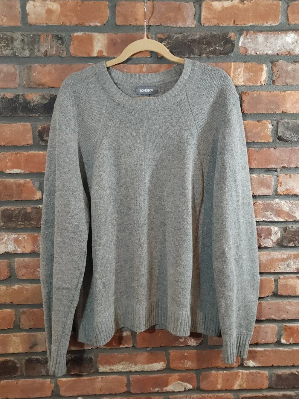 Bonobos Slim Fit Crewneck Elbow Patch Sweater in Gray Wool Linen Blend Men's L